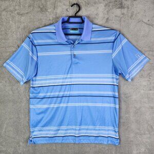 Mens PGA Tour Polo Shirt Blue Stripe Performance Golf Shirt Size Large